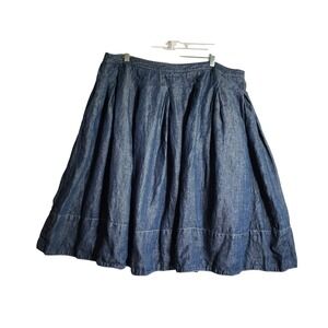 Talbots Linen Skirt Womens 18 Blue A-line Pleated Midi Summer Classic Denim Jean